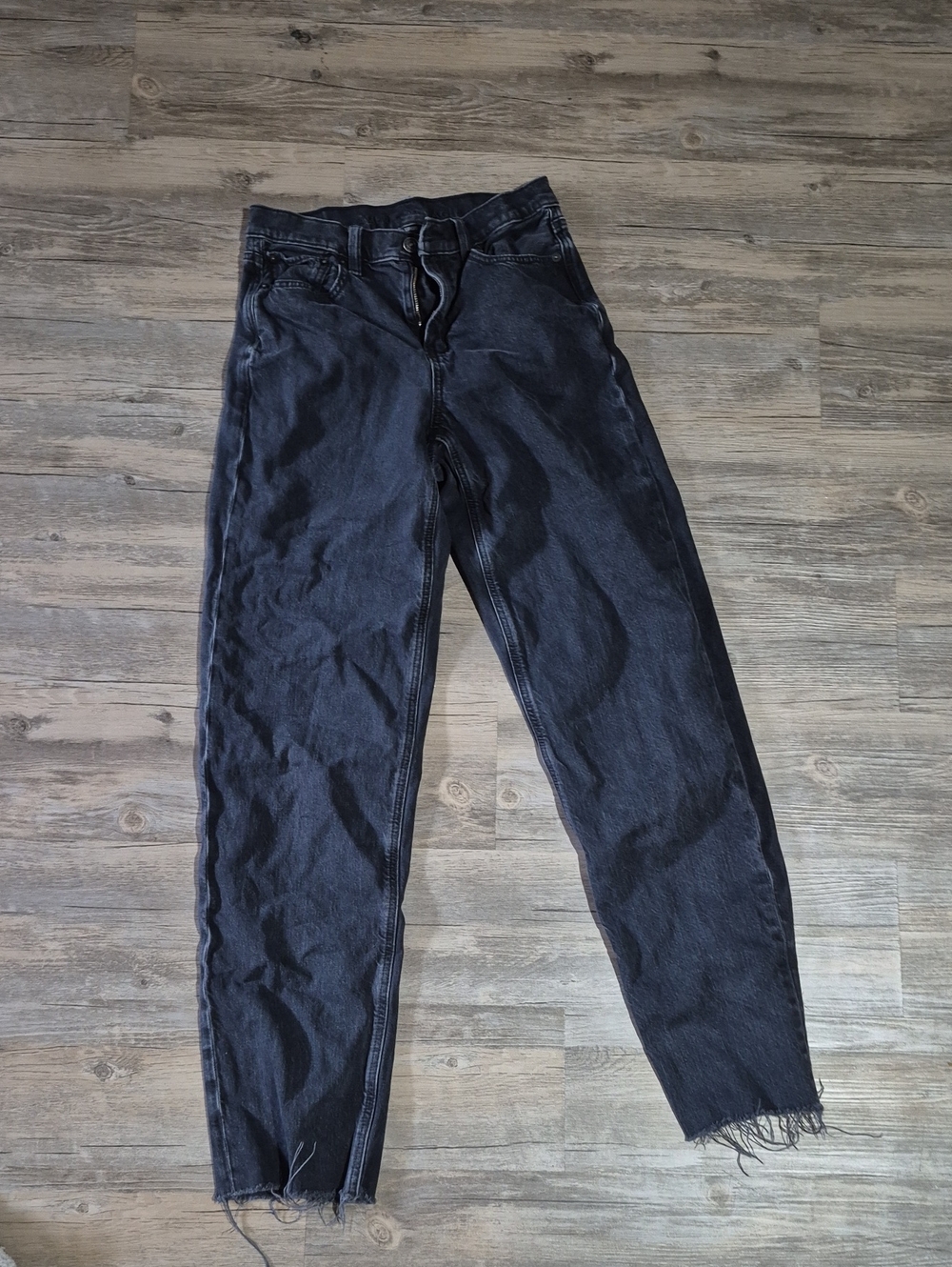 American Eagle Outfitters Relaxed Black Washed Jeans with Frayed Hem